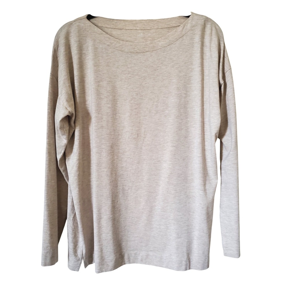 J Jill Luxe Supima Seam‎ Tee Long Sleeve Cotton Modal Top Size M Beige Luxur